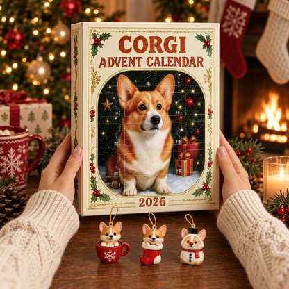 Illustrative preview of the corgi calendar and hanging ornaments