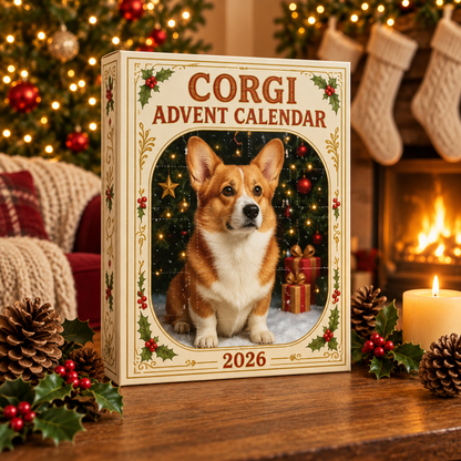 Illustrative preview of the Corgi Advent Calendar in a Christmas setting